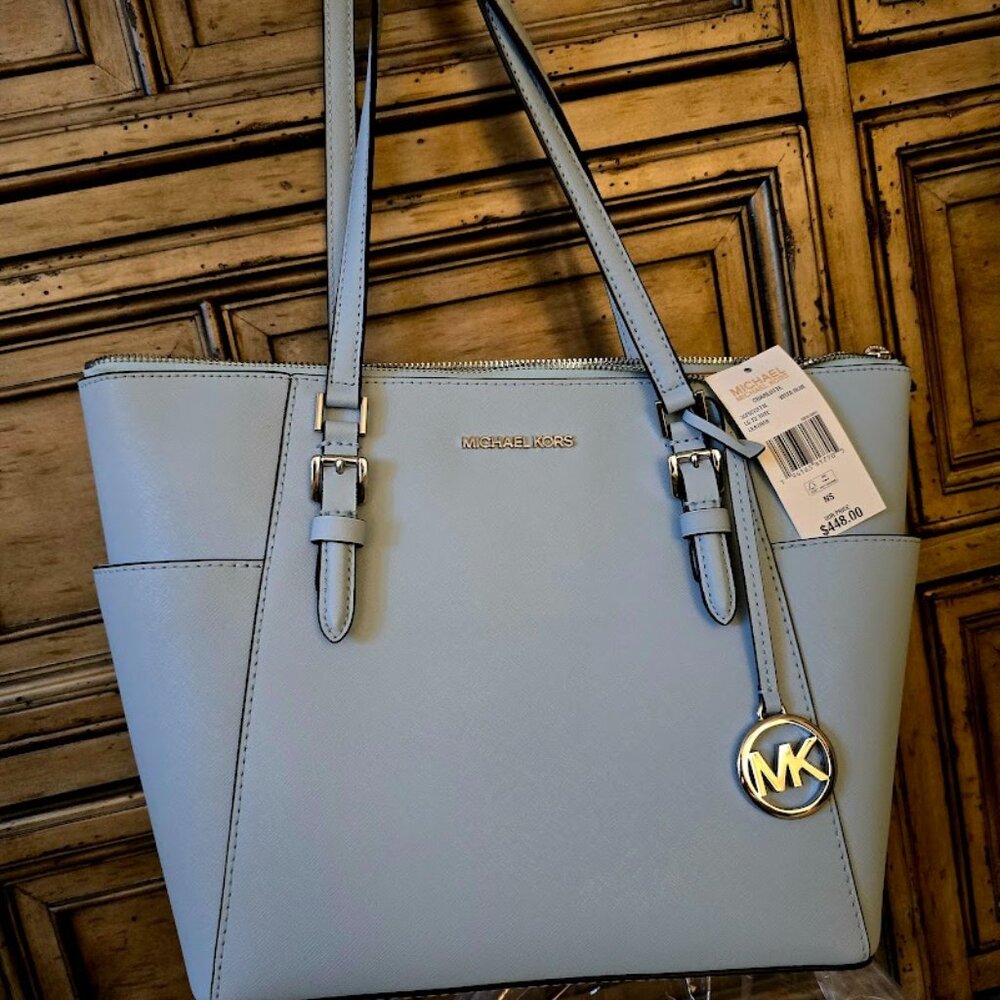 Michael Kors Charlotte Blue Genuine Leather Handbag-New/extra Pockets!